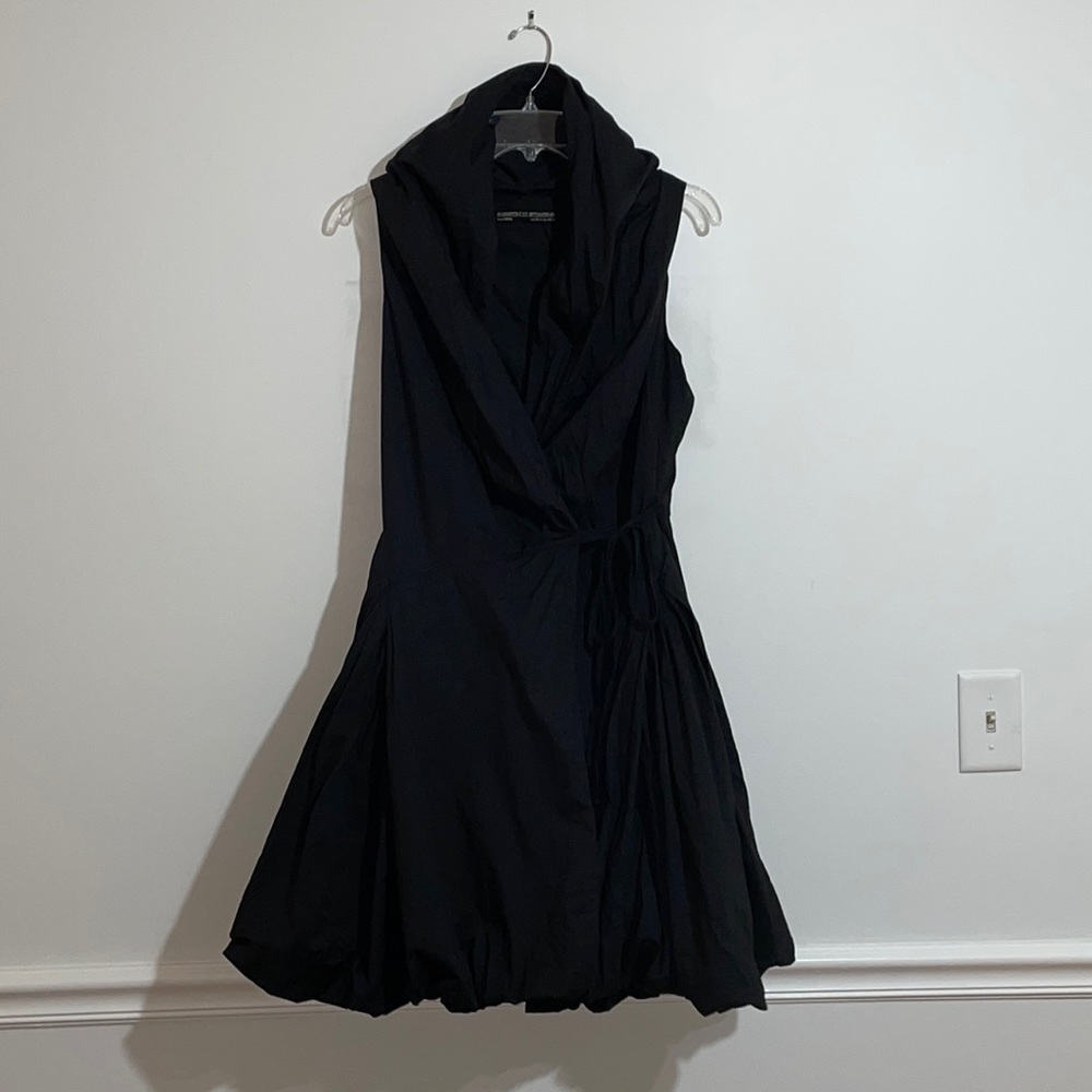 All Saints Black Sleeveless Mini Dress with Draped Cowl Neck